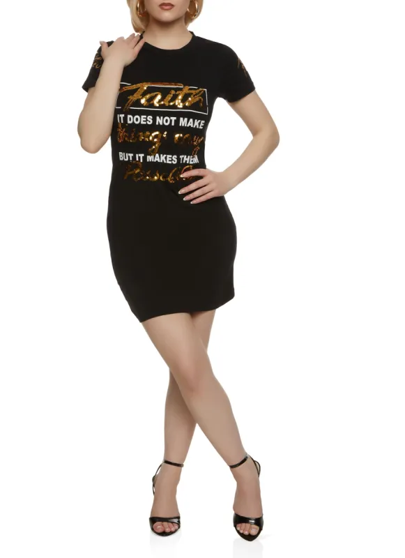 Faith Sequin T Shirt Dress sold by Rainbow