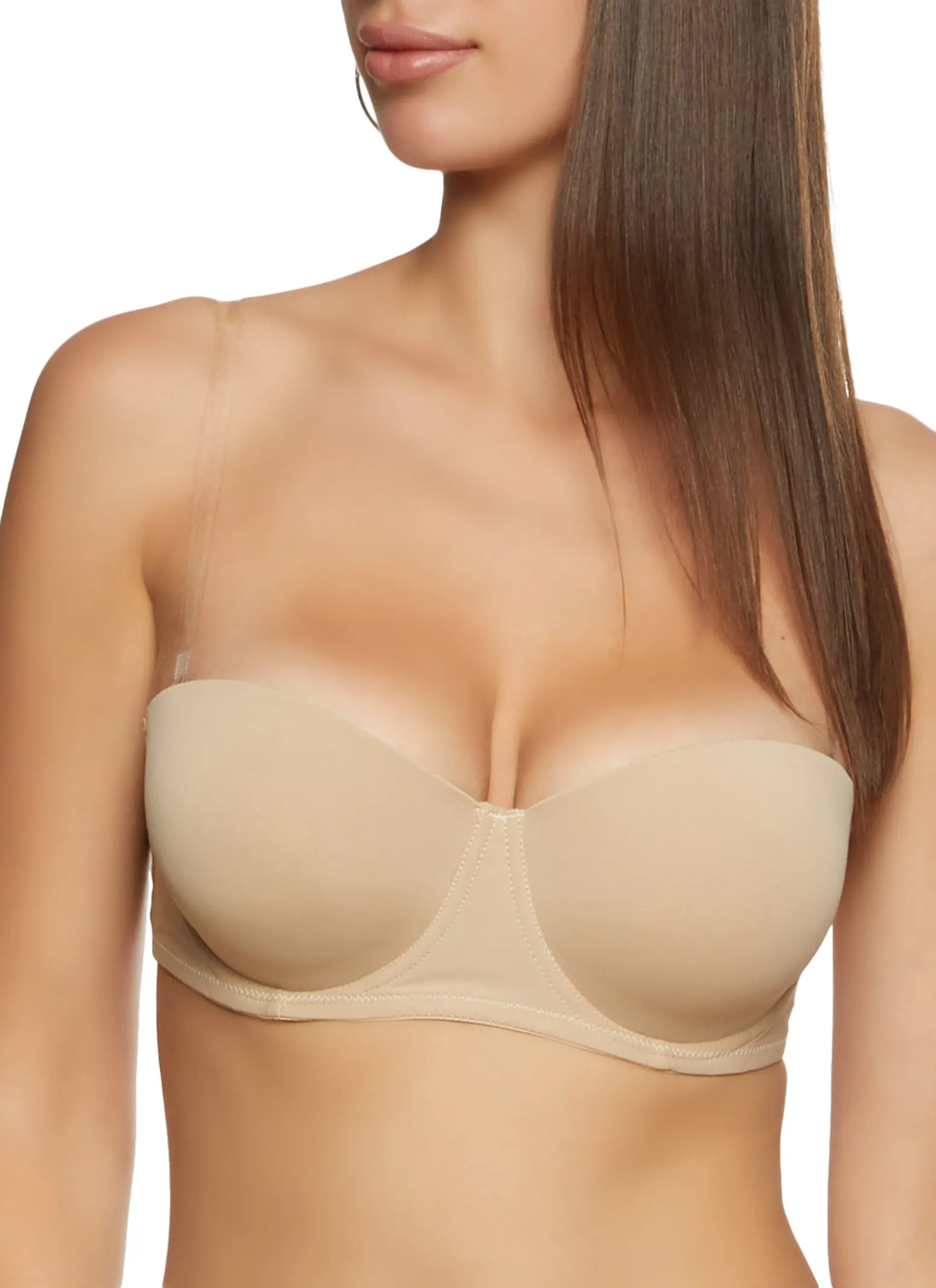 Solid Clear Back Strap Convertible Balconette Bra sold by Rainbow