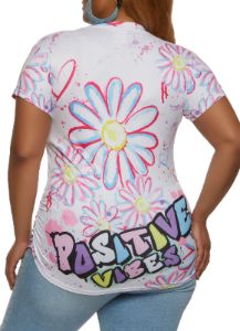 Plus Size Positive Vibes Graphic Print Tee sold by Rainbow