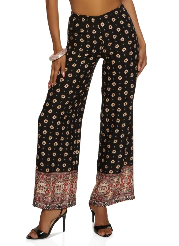 Printed Wide Leg Pull On Pants sold by Rainbow