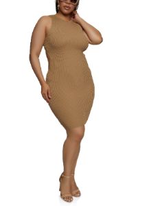 Plus Size Ribbed High Neck Cut Out Tank Dress sold by Rainbow