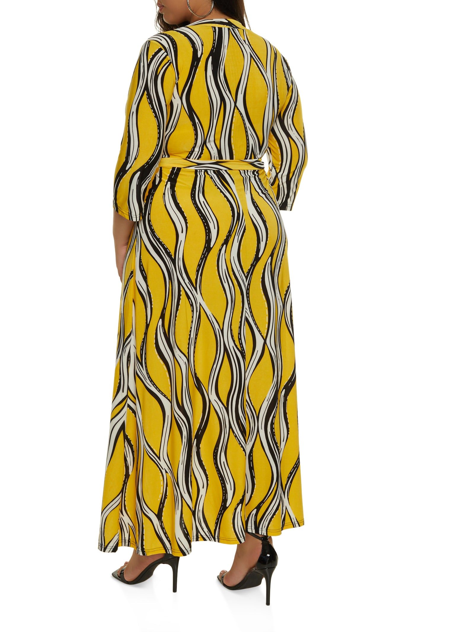 Plus Size Printed Tie Waist Belted Faux Wrap Maxi Dress sold by Rainbow product image thumbnail 3