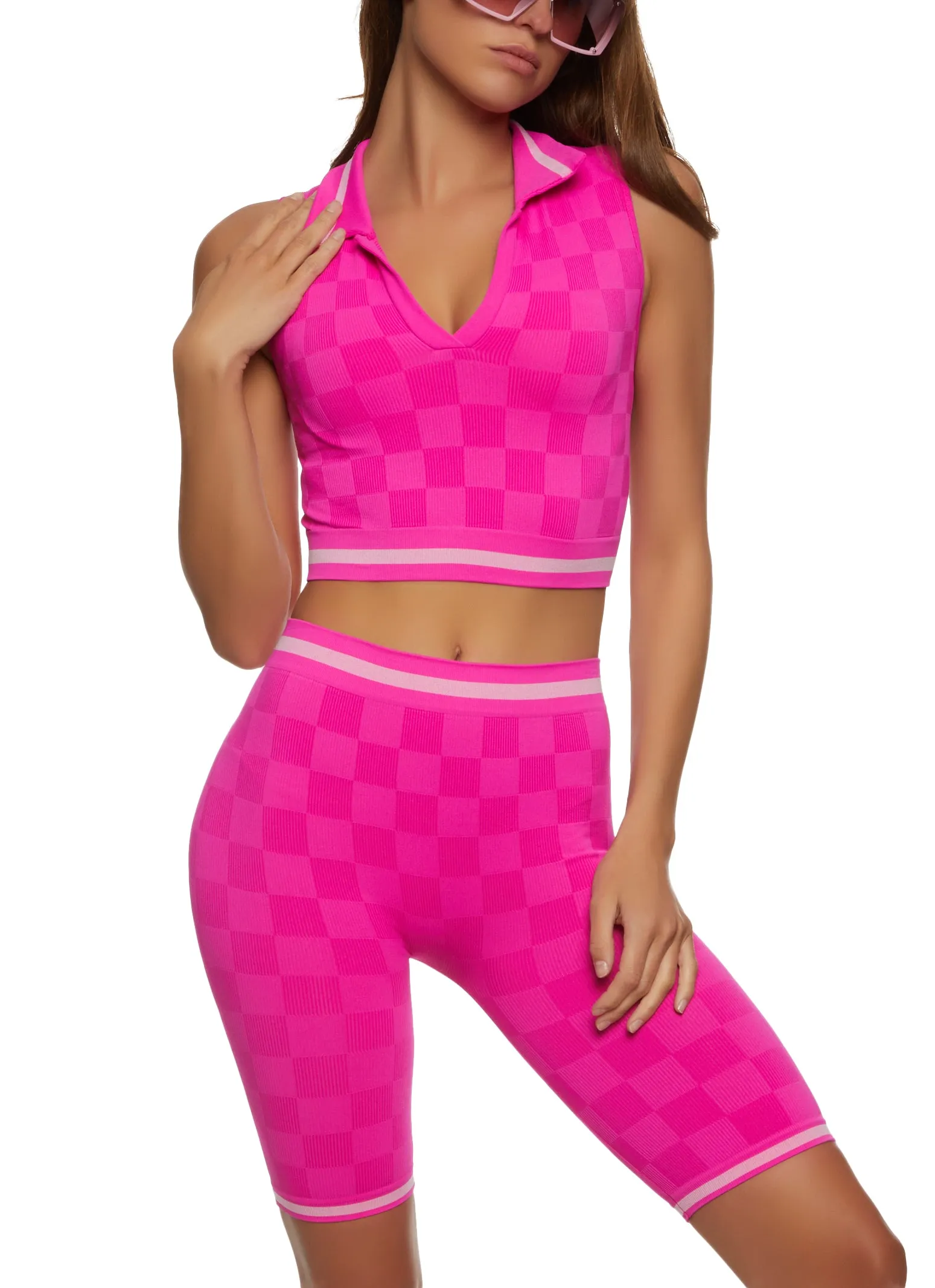 Checkered Print Seamless Cropped Tank Top sold by Rainbow product image thumbnail 2
