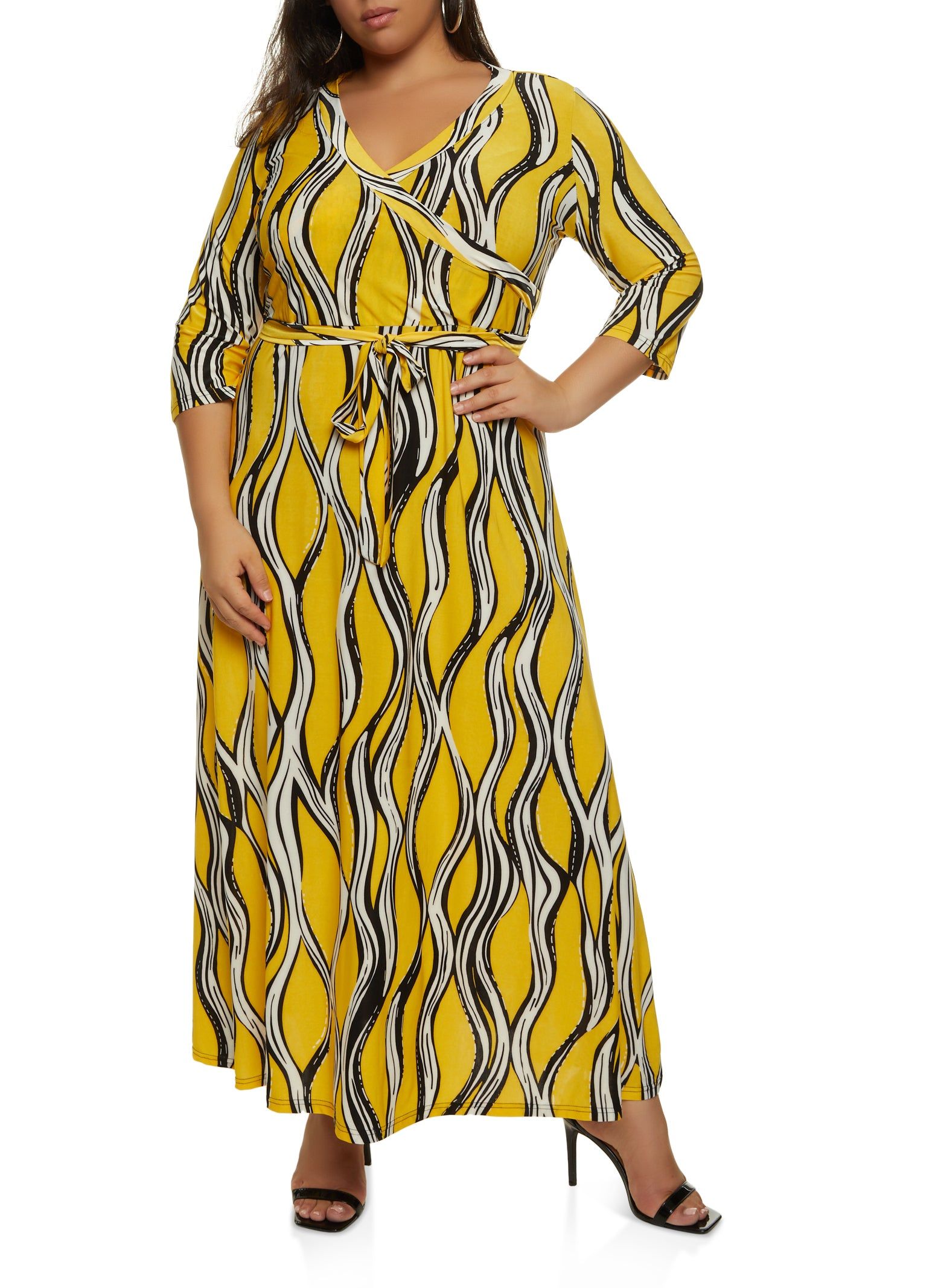 Plus Size Printed Tie Waist Belted Faux Wrap Maxi Dress sold by Rainbow product image thumbnail 2