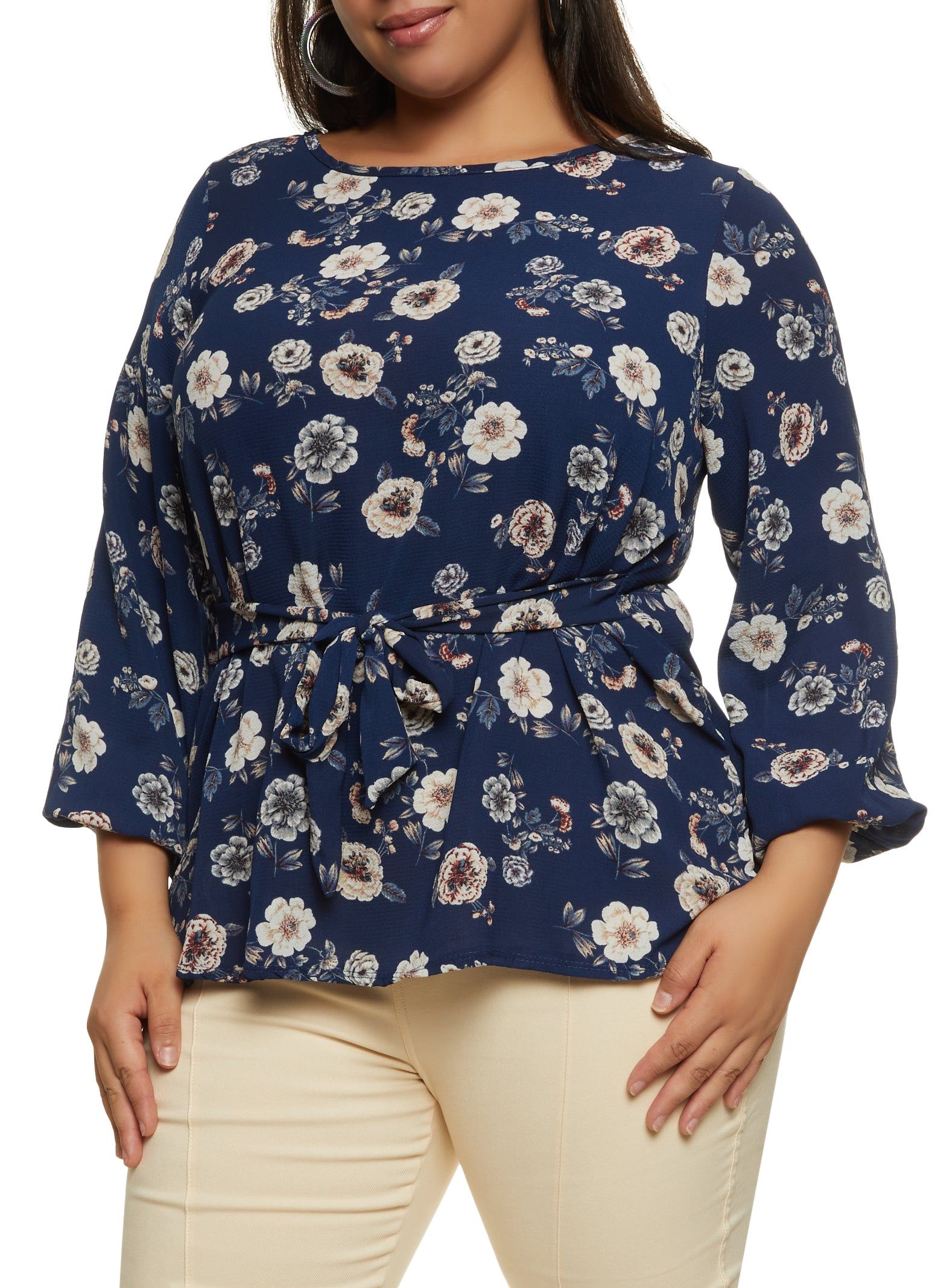 Plus Size Floral Tie Front Blouse sold by Rainbow