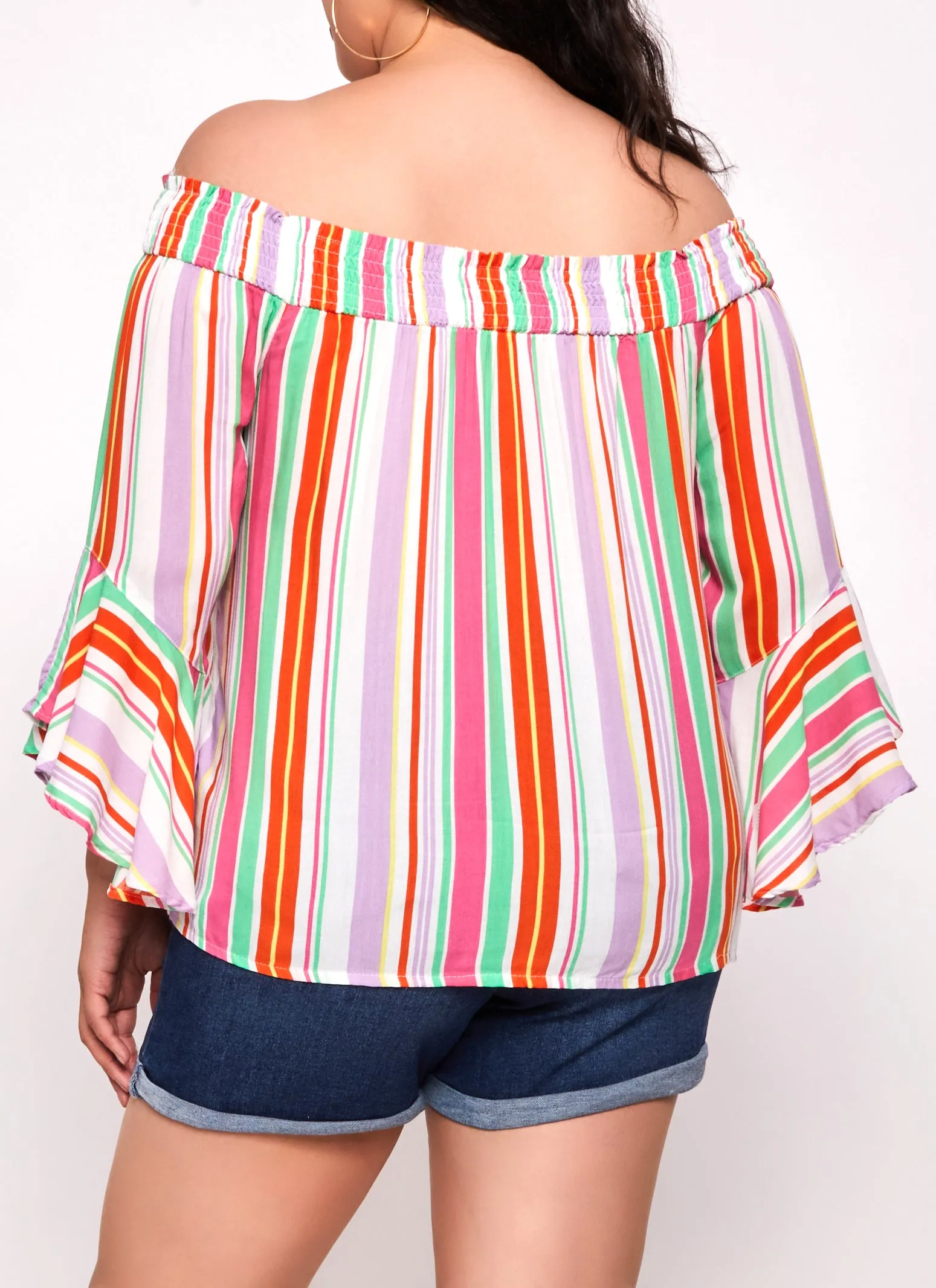 Plus Size Striped Bell Sleeve Off the Shoulder Top sold by Rainbow product image thumbnail 3