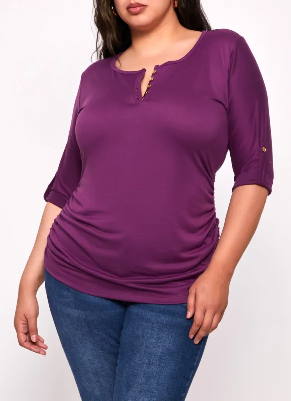Plus Size Scoop Neck Tabbed Sleeve Top sold by Rainbow
