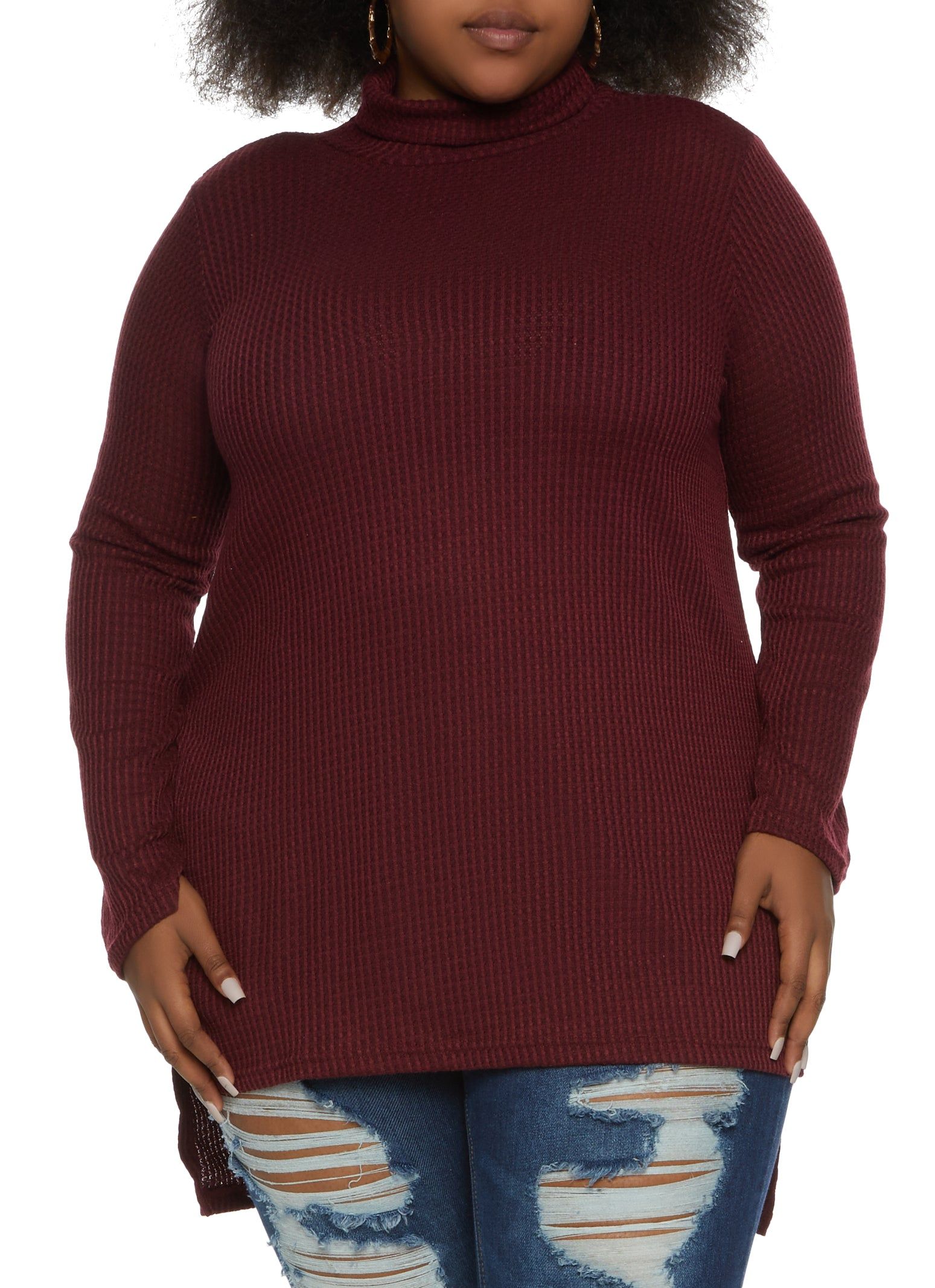 Plus Size Solid Waffle Knit Tunic Top sold by Rainbow