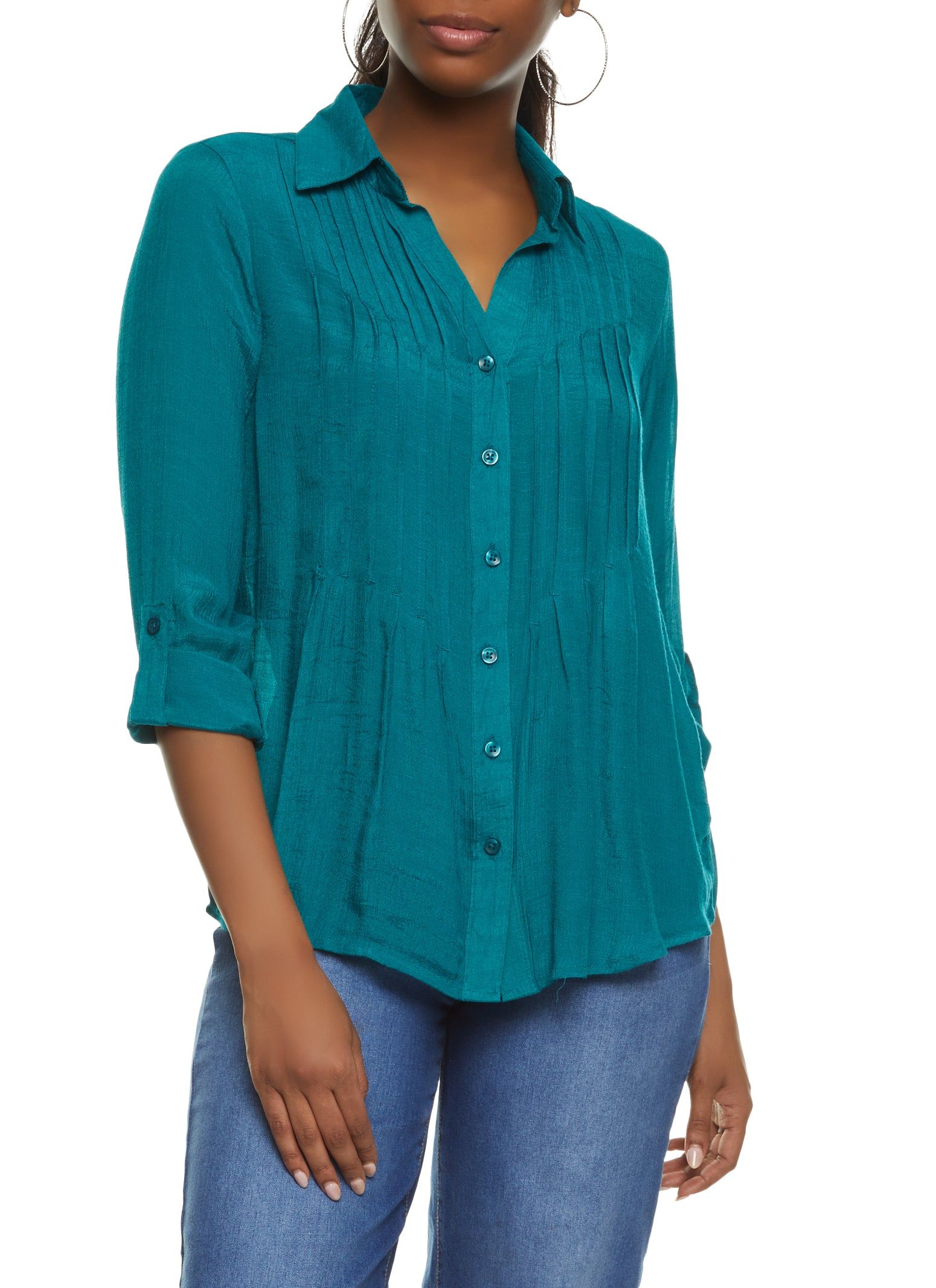 Pintuck Button Front Shirt sold by Rainbow