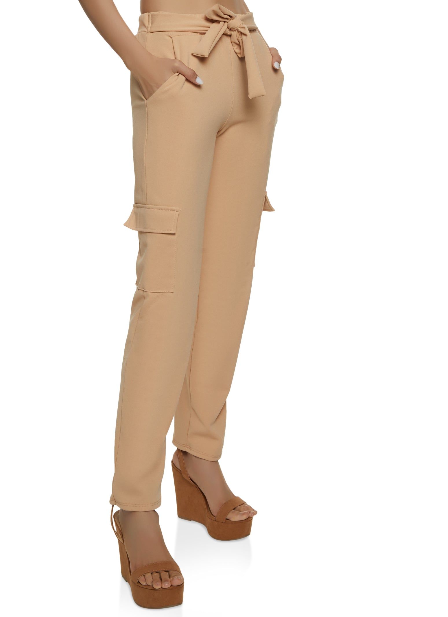 Crepe Knit Tie Waist Cargo Pants sold by Rainbow product image thumbnail 2