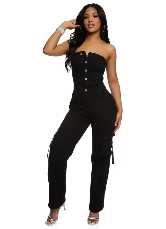 Daisy Denim Strapless Cargo Pocket Jumpsuit sold by Rainbow