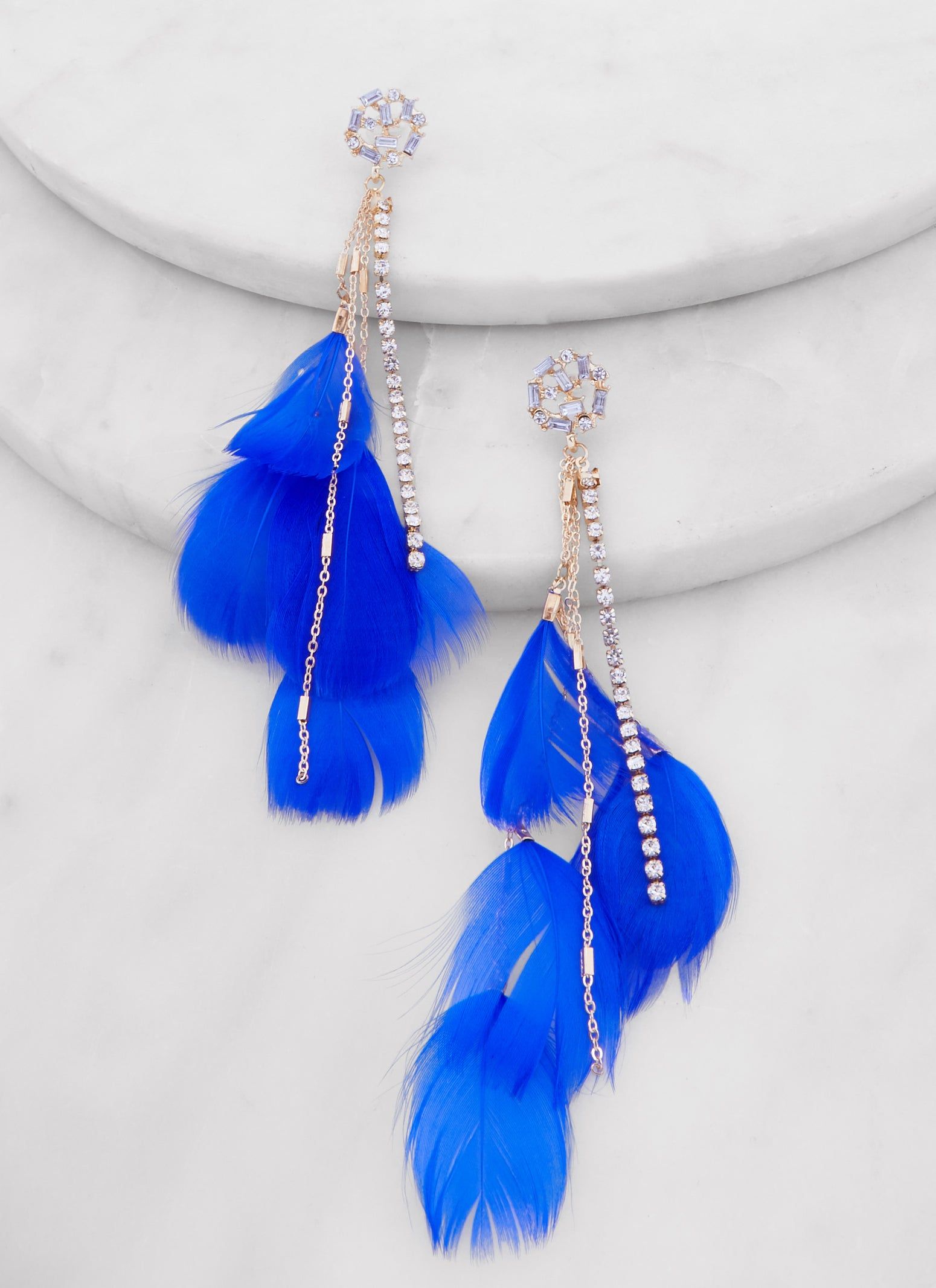 Rhinestone Feather Drop Earrings sold by Rainbow product image thumbnail 2