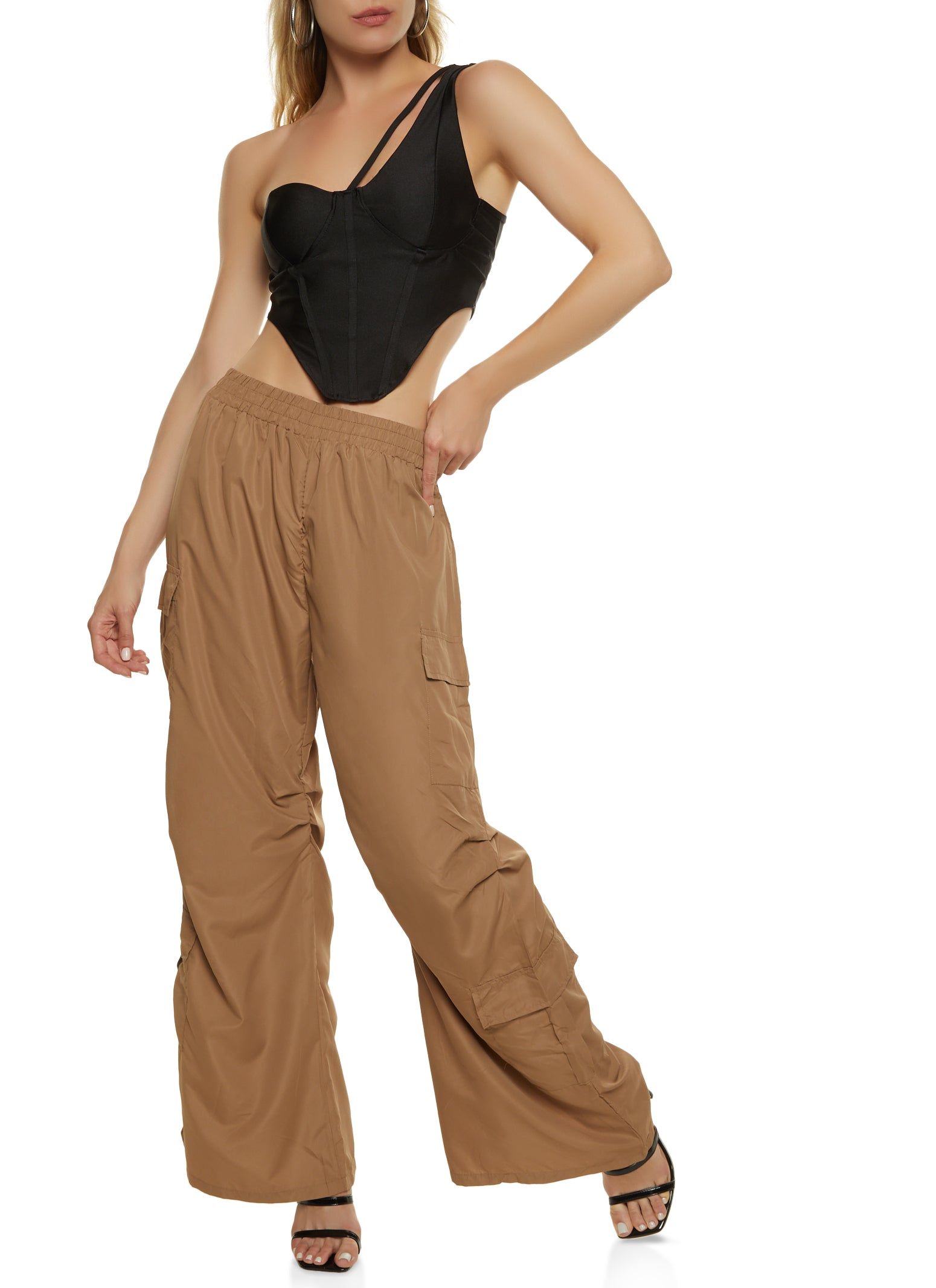 High Waist Ruched Detail Cargo Parachute Pants sold by Rainbow product image thumbnail 2