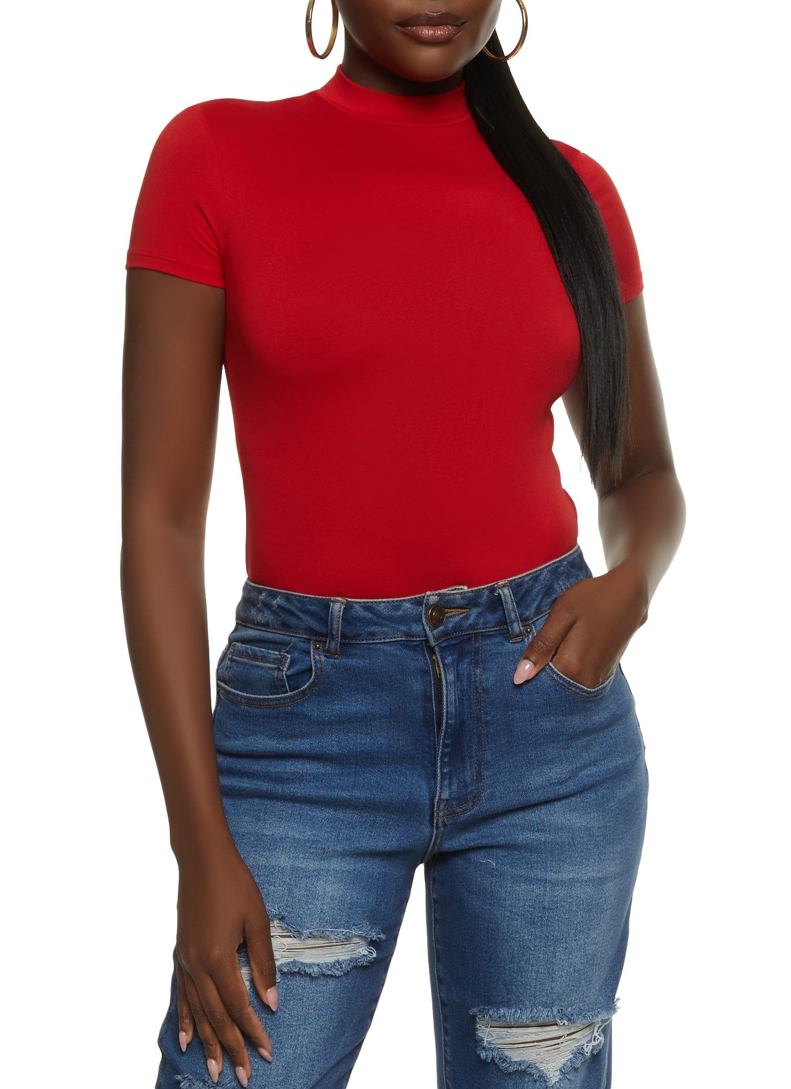 Solid Mock Neck Short Sleeve Bodysuit sold by Rainbow product image thumbnail 2