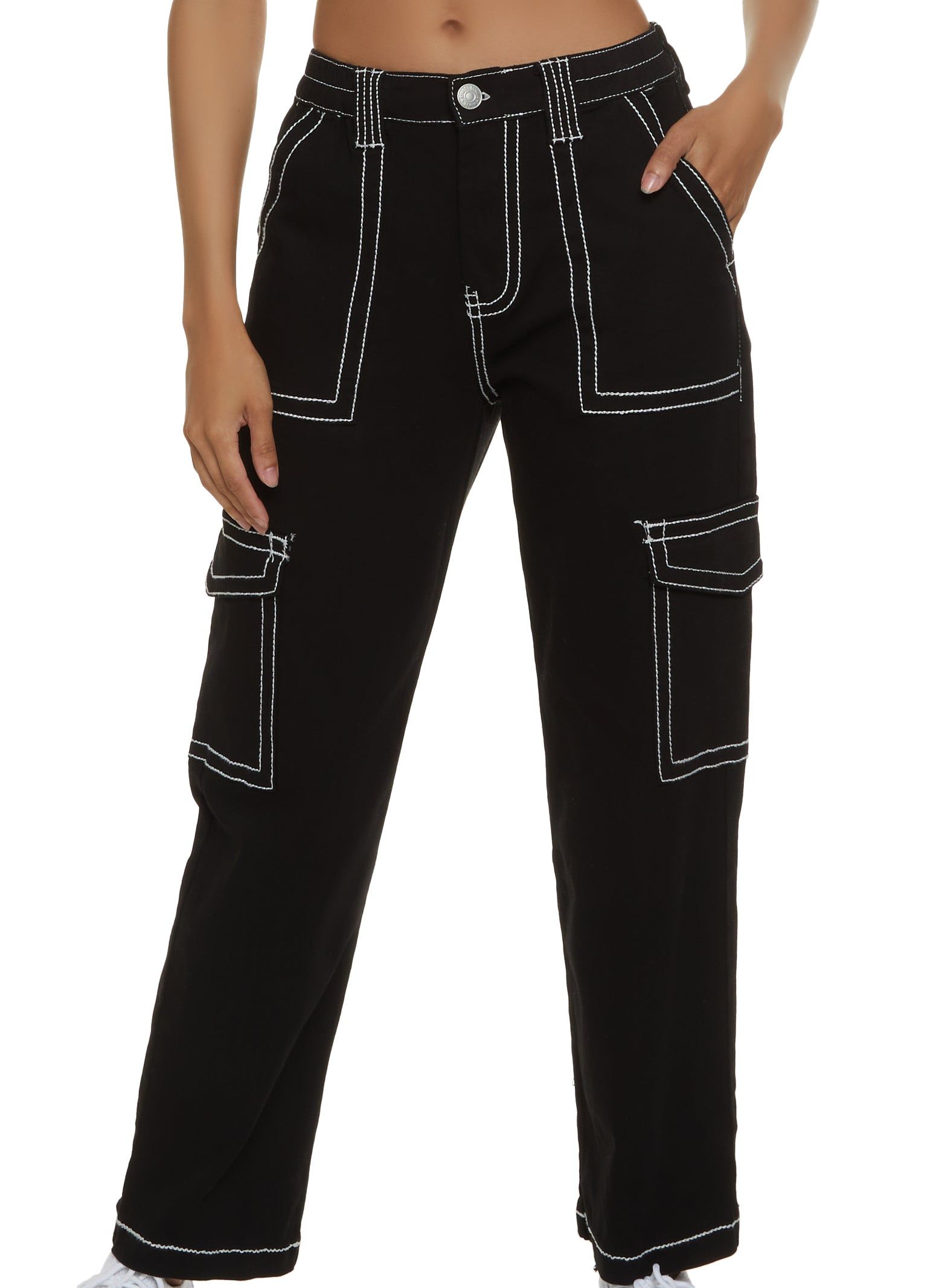 Contrast Stitch Straight Leg Cargo Pants sold by Rainbow