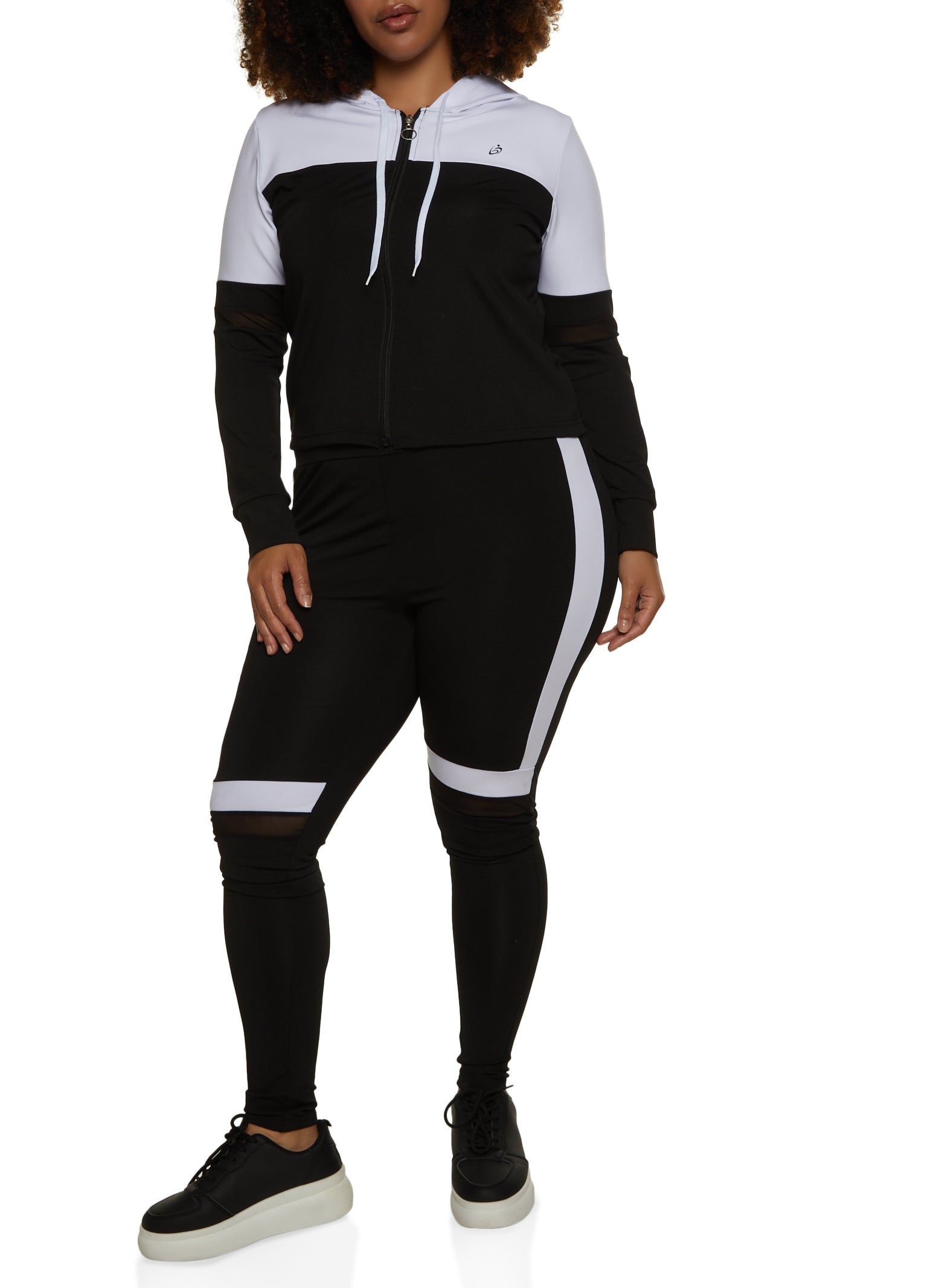 Plus Size Color Block Zip Front Hooded Track Jacket sold by Rainbow product image thumbnail 2