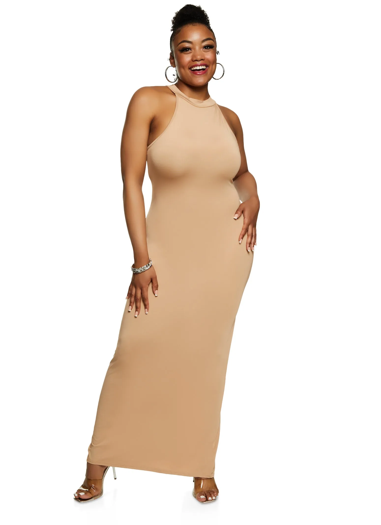 Plus Size Daisy Mock Neck Sleeveless Maxi Dress sold by Rainbow