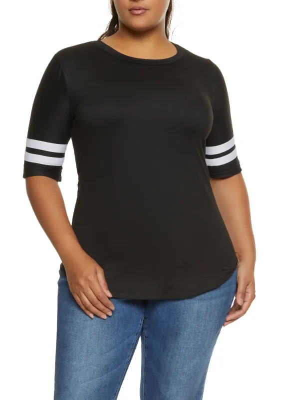 Plus Size Varsity Stripe Short Sleeve Tee sold by Rainbow