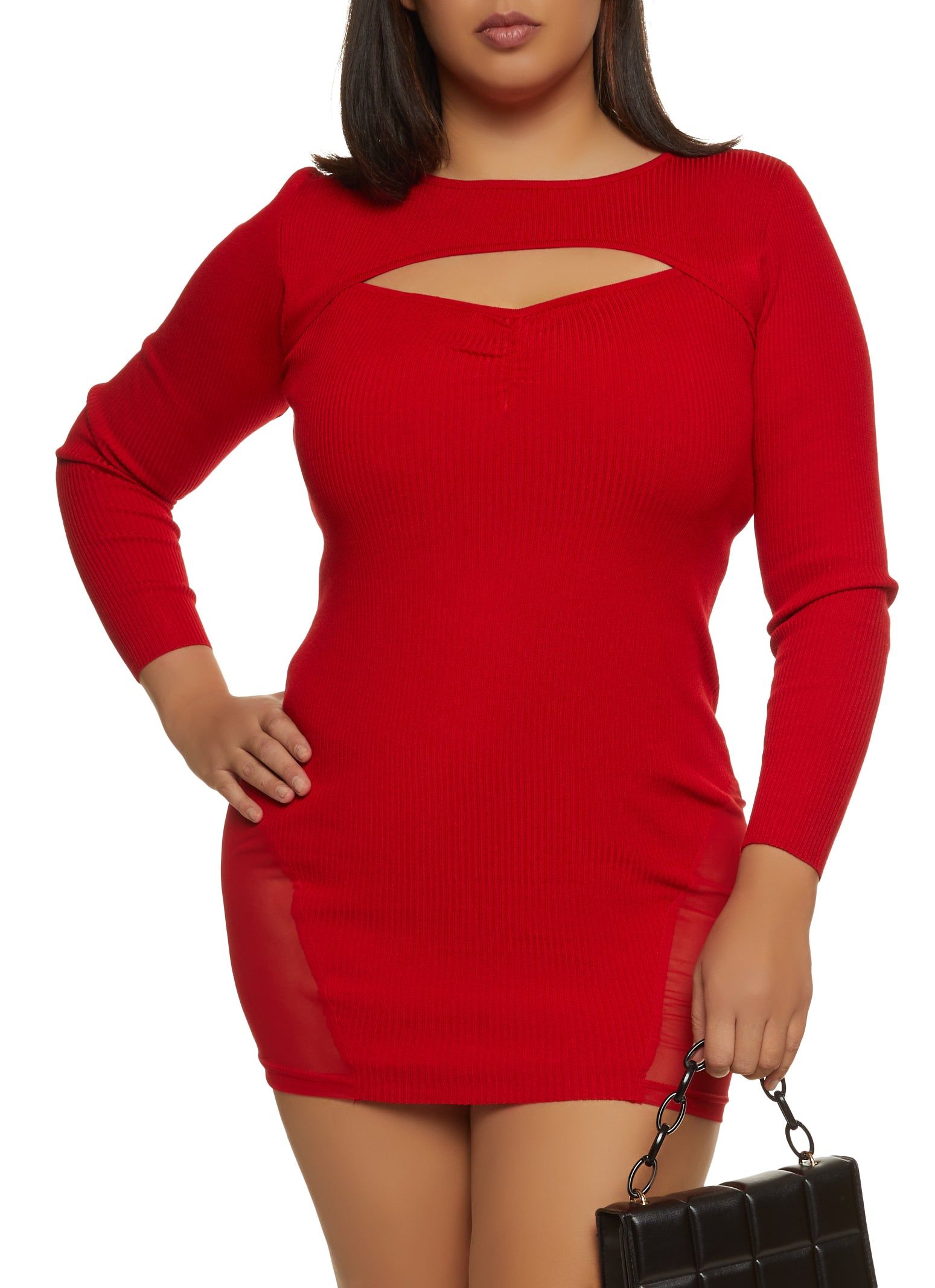 Plus Size Keyhole Mesh Insert Bodycon Dress sold by Rainbow