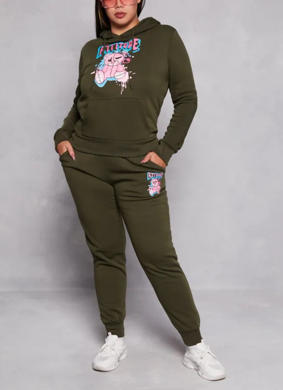 Plus Size Attitude Bear Graphic Joggers sold by Rainbow
