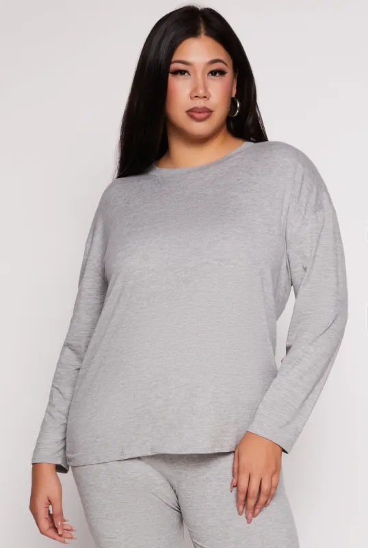 Plus Size Solid Crew Neck Long Sleeve Top sold by Rainbow