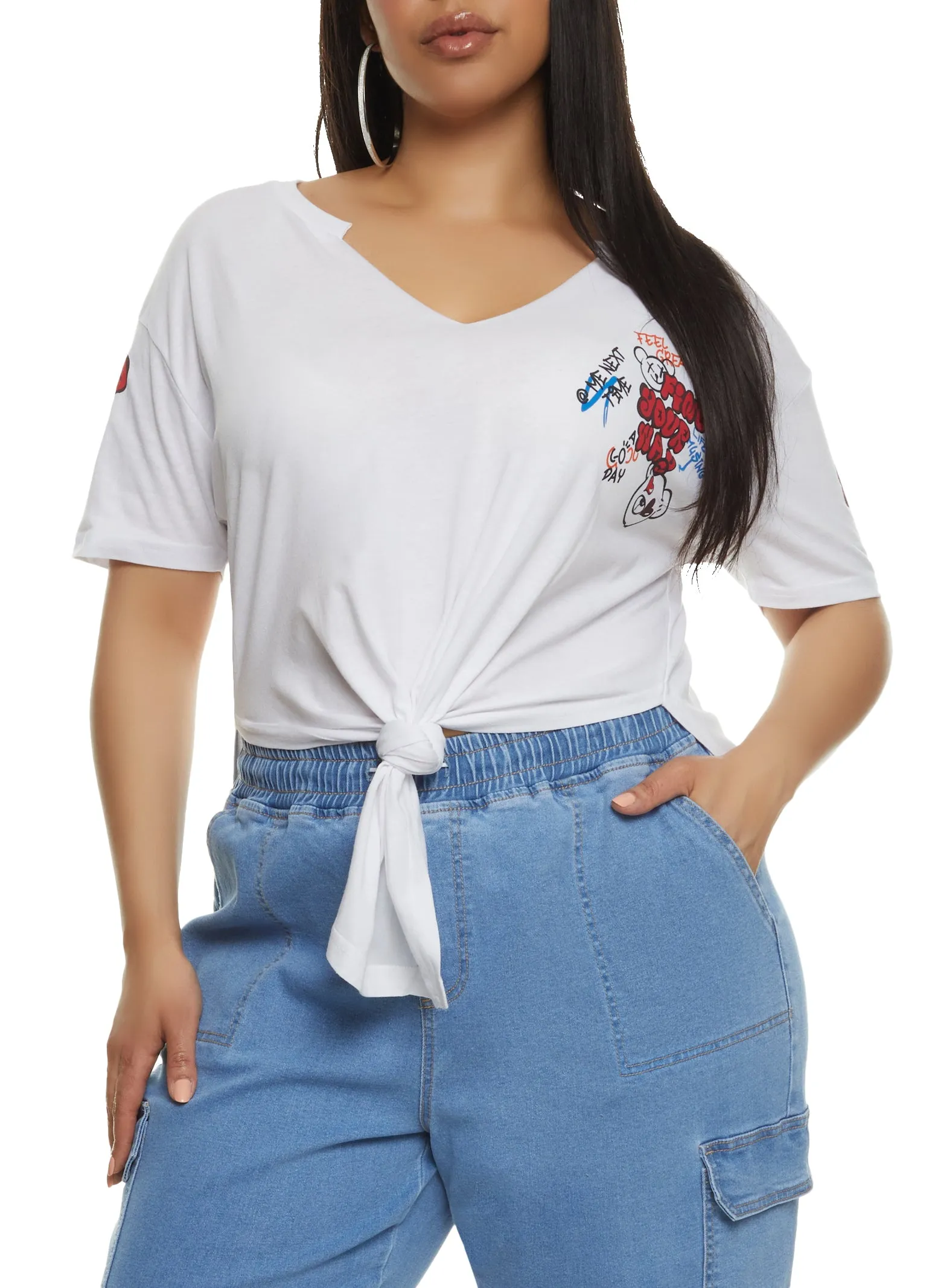 Plus Size Find Your Way Hanky Hem Back Graphic Tee sold by Rainbow