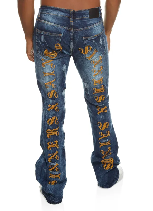 Mens Sinners X Saints Acid Wash Jeans sold by Rainbow