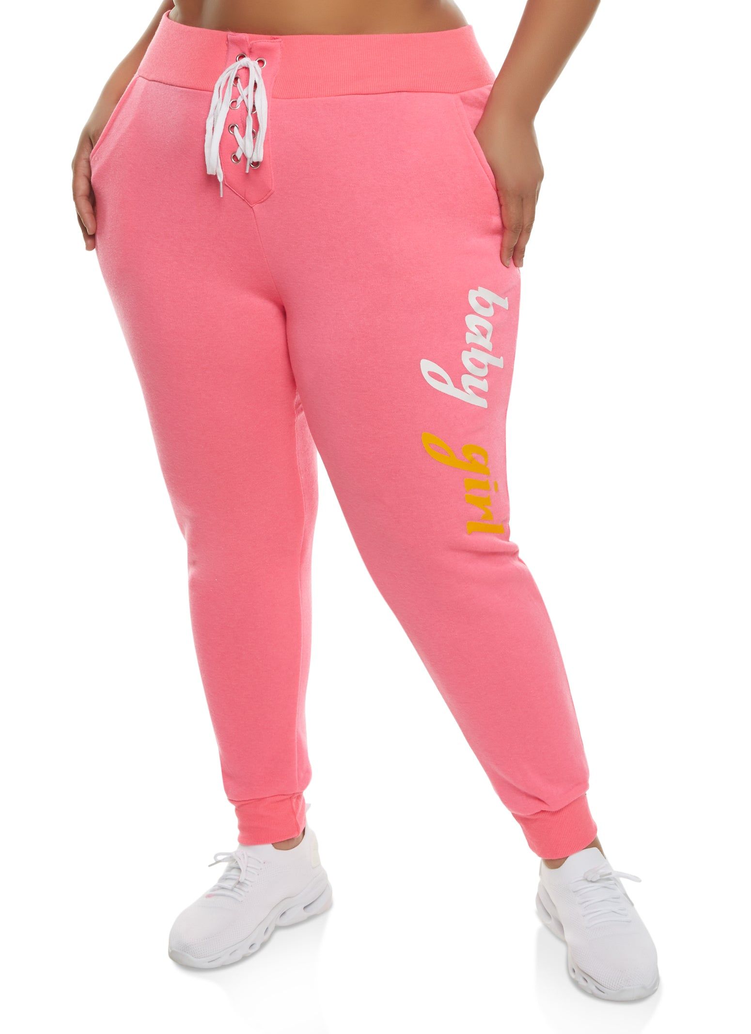 Plus Size Baby Girl Lace Up Detail Joggers sold by Rainbow