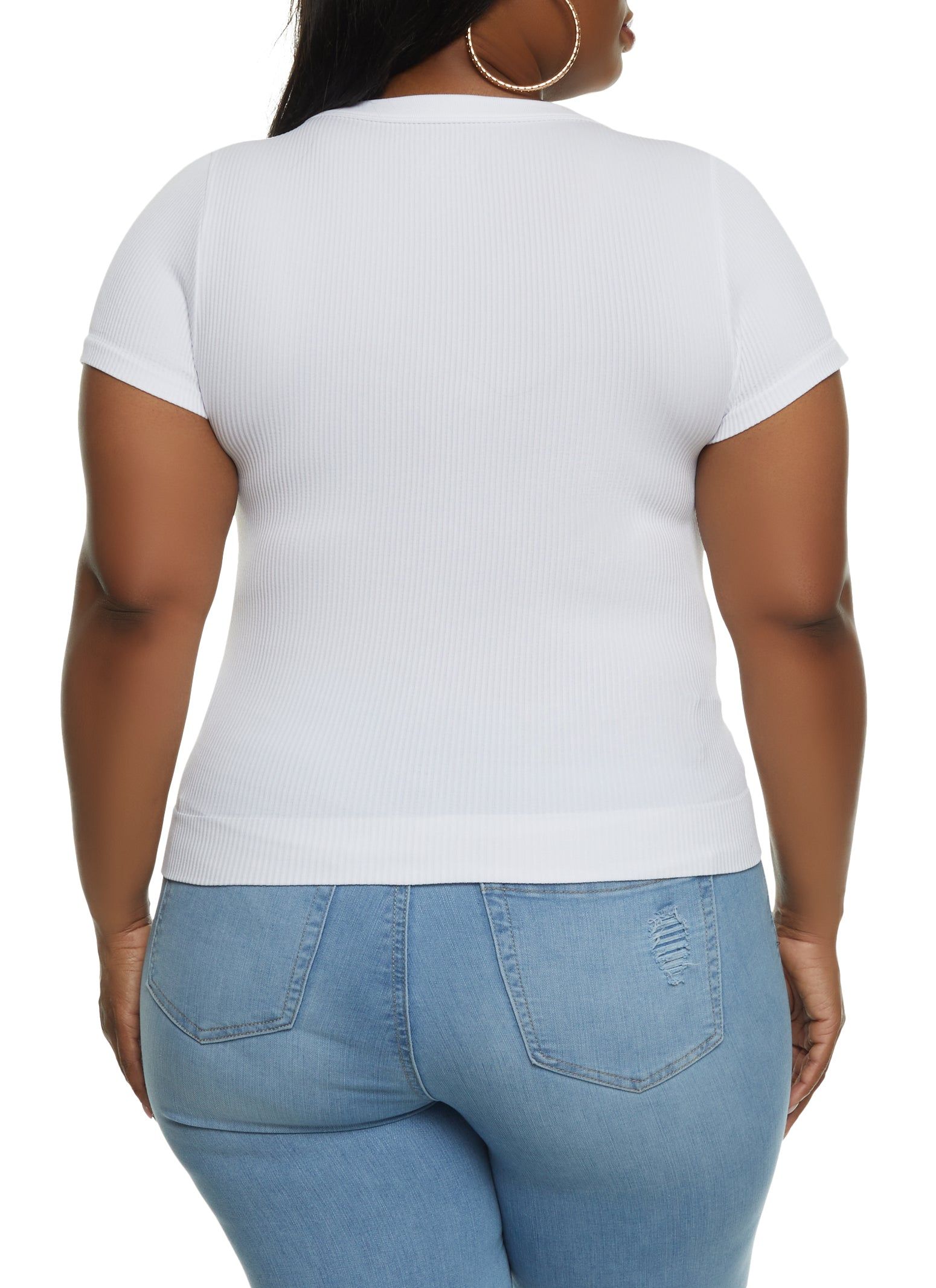 Plus Size Rib Knit Short Sleeve Seamless Tee sold by Rainbow product image thumbnail 2