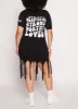 Plus Size Sequin Beautiful Positive Vibes Only Fringe Dress sold by Rainbow