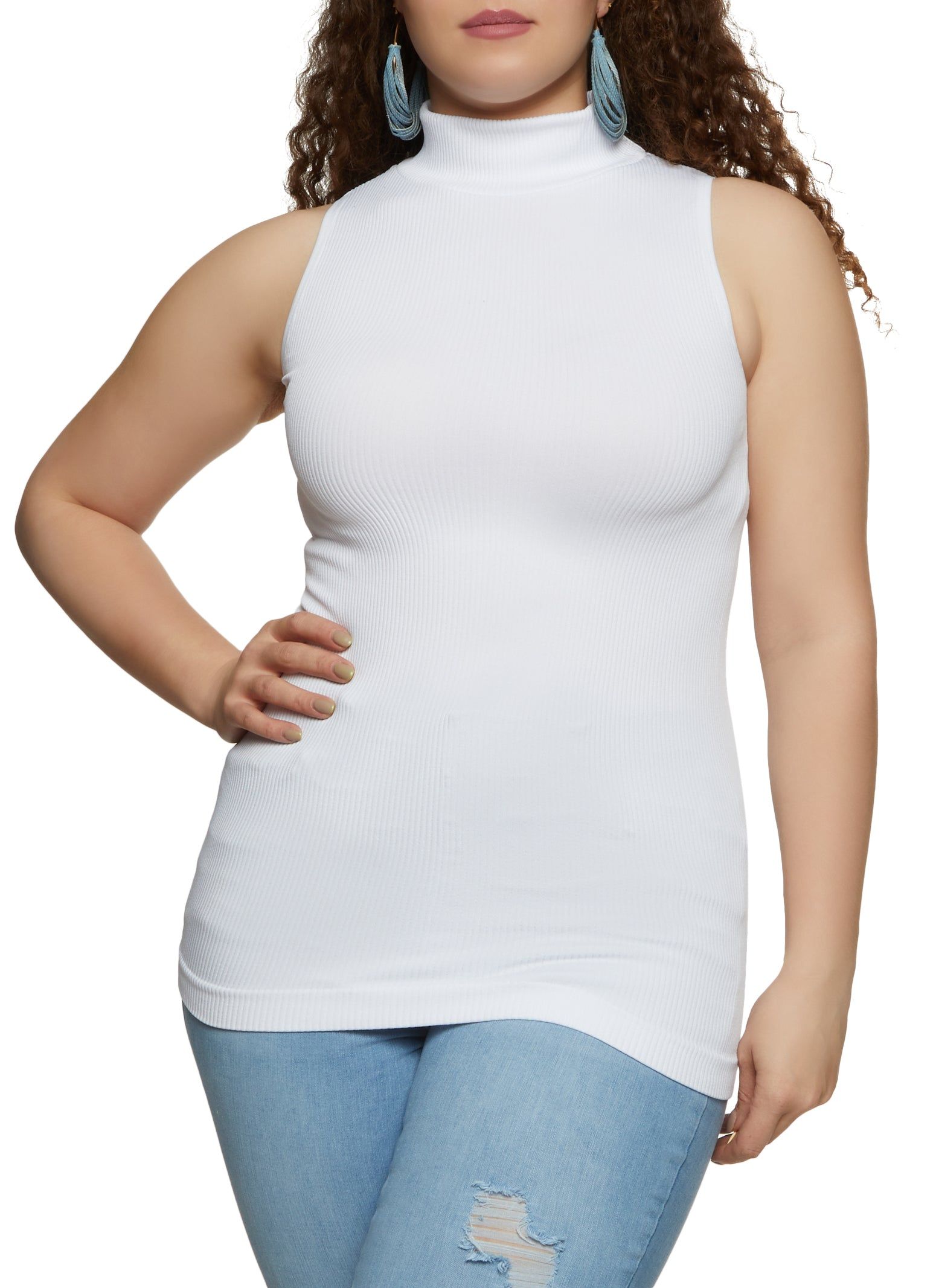 Plus Size Seamless Ribbed Mock Neck Tank Top sold by Rainbow