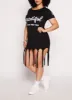 Plus Size Sequin Beautiful Positive Vibes Only Fringe Dress sold by Rainbow