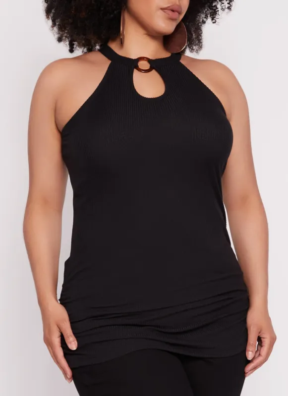 Plus Size O Ring Keyhole Ruched Tank Top sold by Rainbow