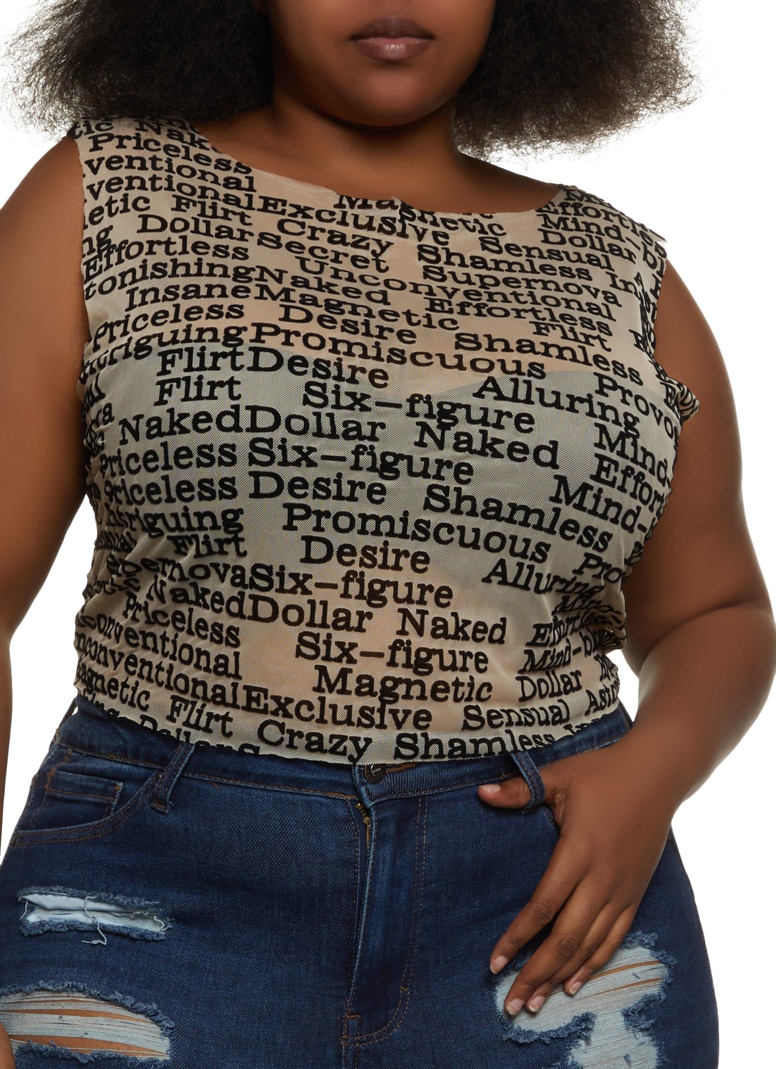 Plus Size Six Figure Mesh Tank Top sold by Rainbow