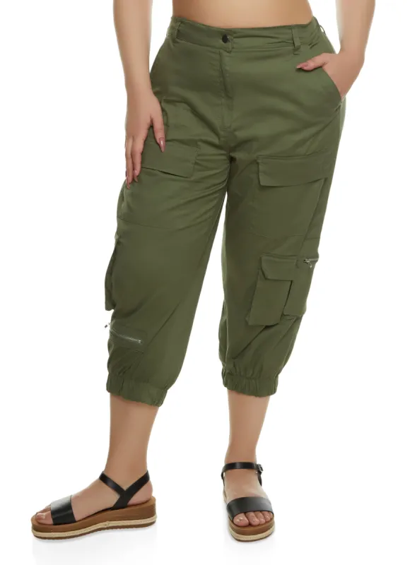 Plus Size Zipper Detail Cargo Pocket Capri Pants sold by Rainbow
