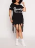Plus Size Sequin Beautiful Positive Vibes Only Fringe Dress sold by Rainbow