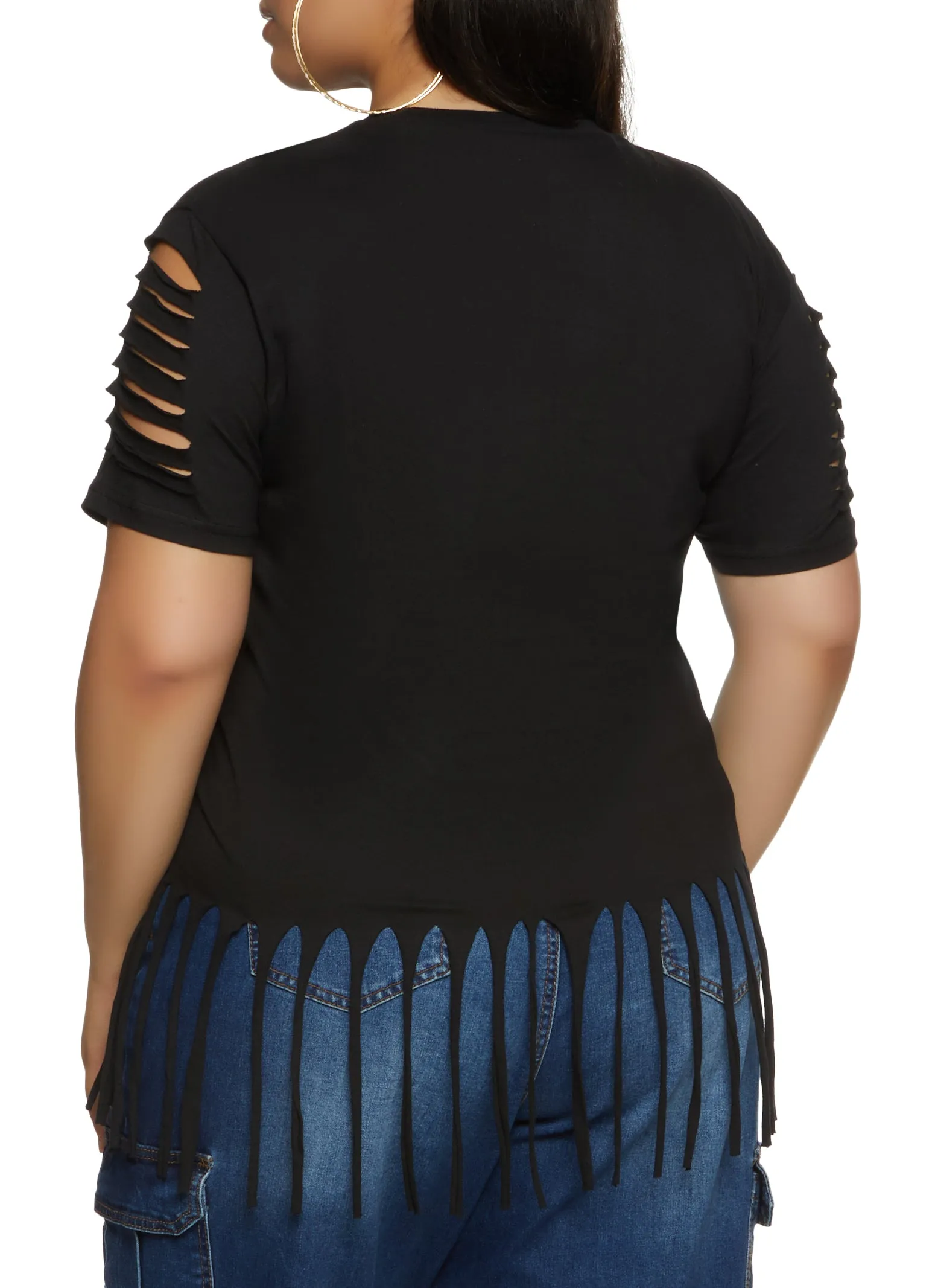 Plus Size Laser Cut Fringe Hem Tee sold by Rainbow product image thumbnail 2
