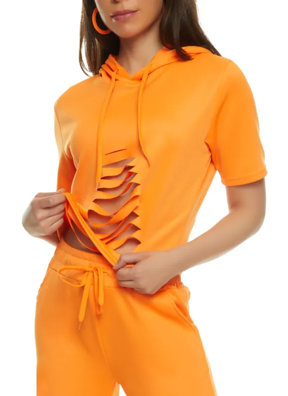 Slashed Short Sleeve Hoodie sold by Rainbow