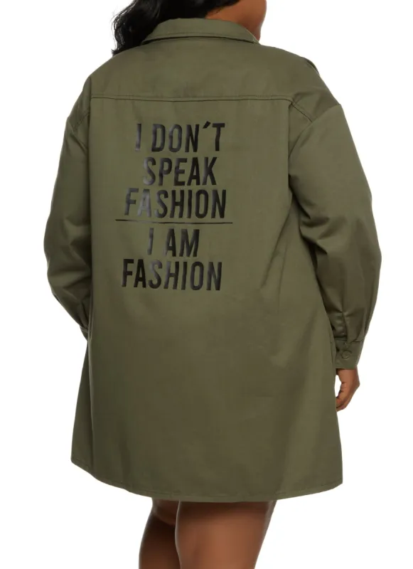 Plus Size I Am Fashion Twill Shacket sold by Rainbow