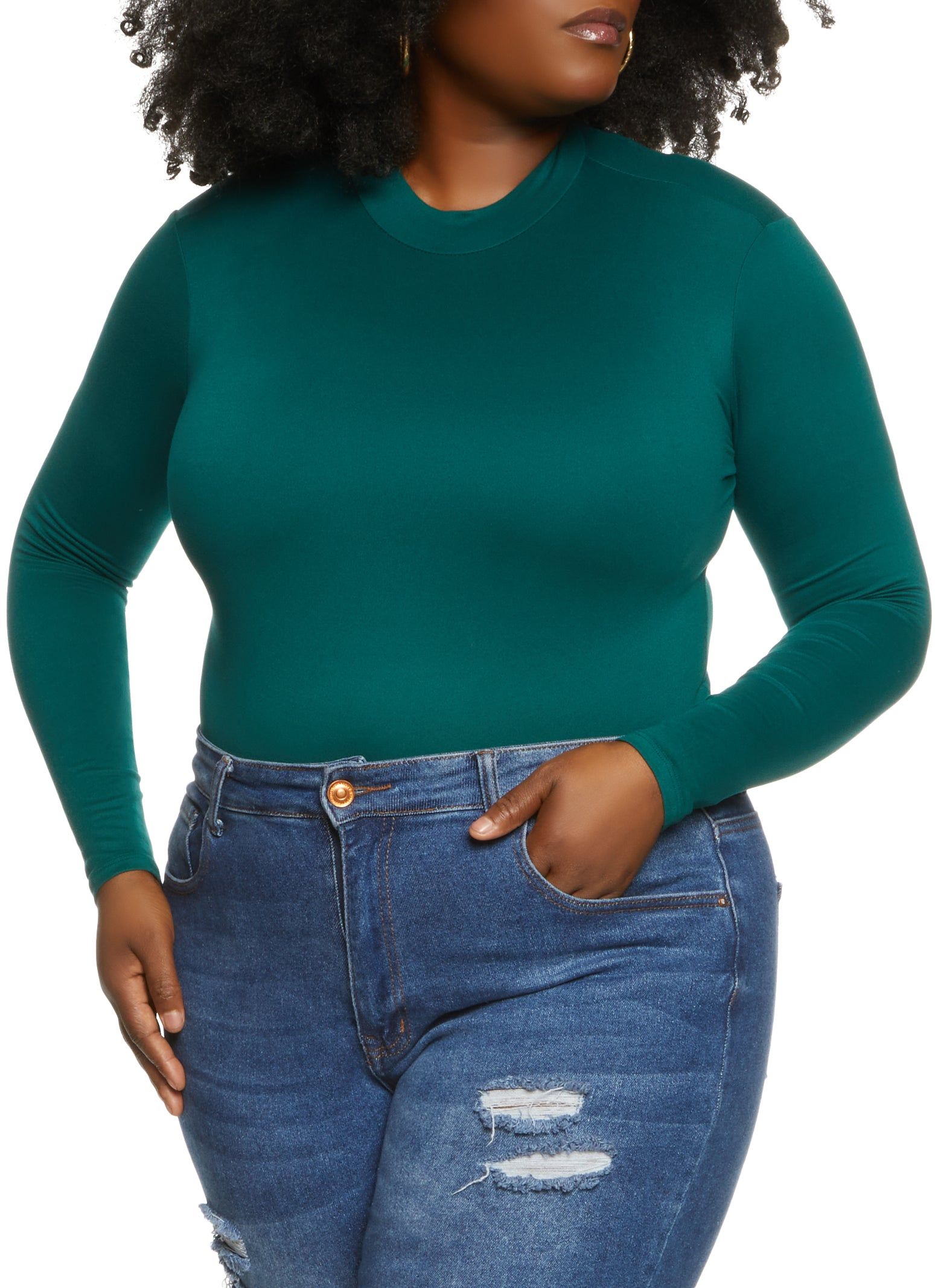 Plus Size Basic Long Sleeve Bodysuit sold by Rainbow product image thumbnail 2