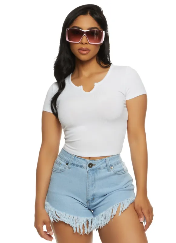 Basic Ribbed Notch Neck Tee sold by Rainbow