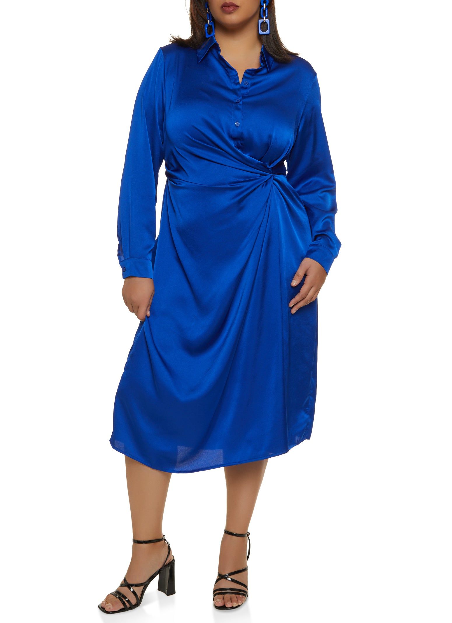 Plus Size Satin Half Button Faux Wrap Dress sold by Rainbow product image thumbnail 2