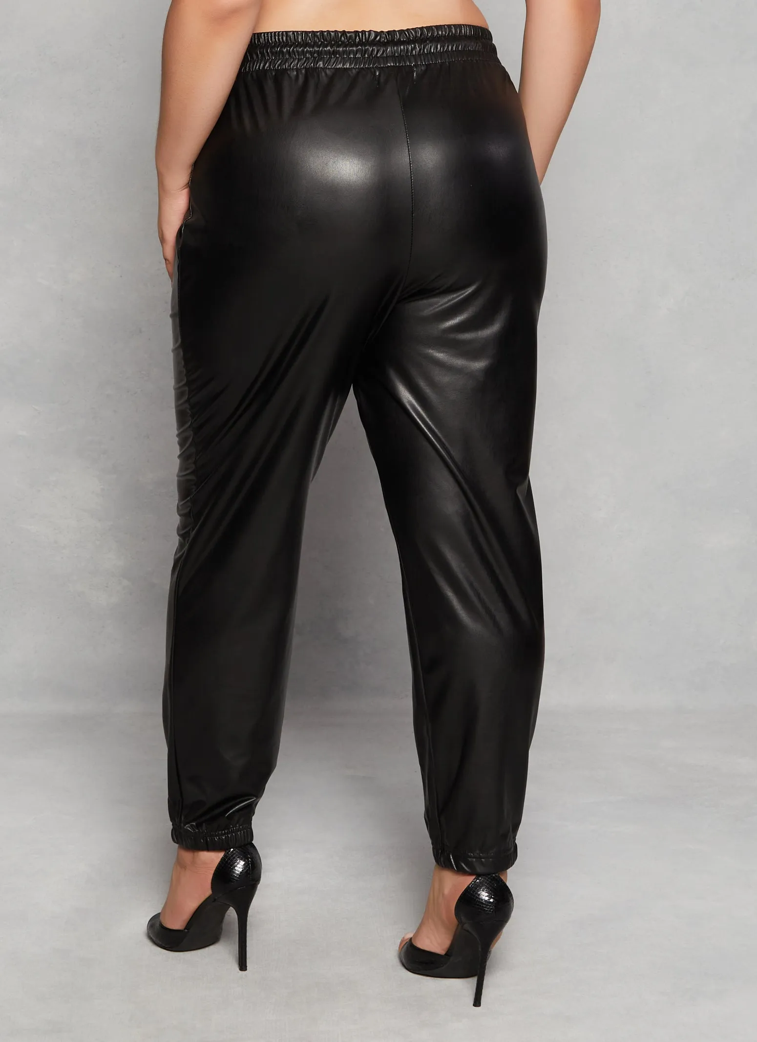 Plus Size Faux Leather Drawstring Joggers sold by Rainbow product image thumbnail 3