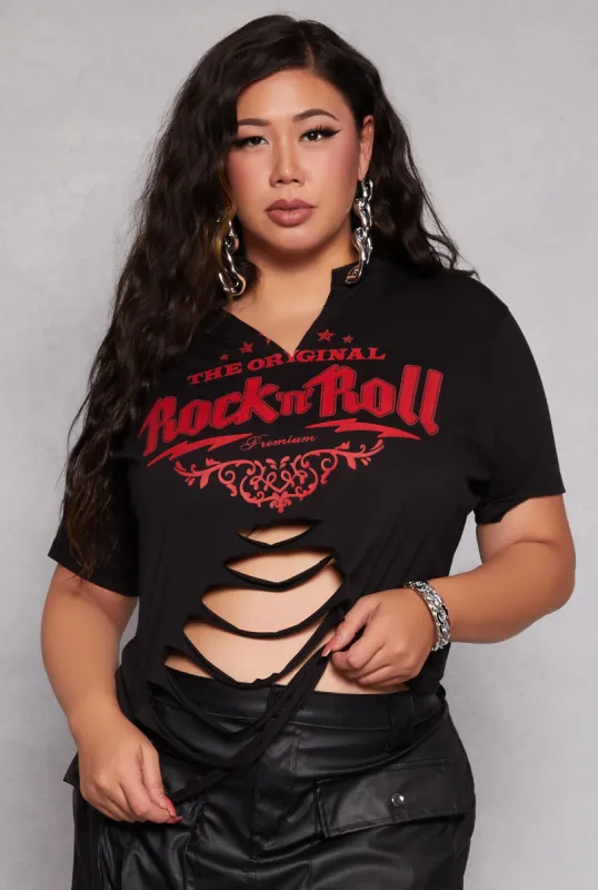Plus Size Original Rock n Roll Laser Cut Graphic Tee sold by Rainbow