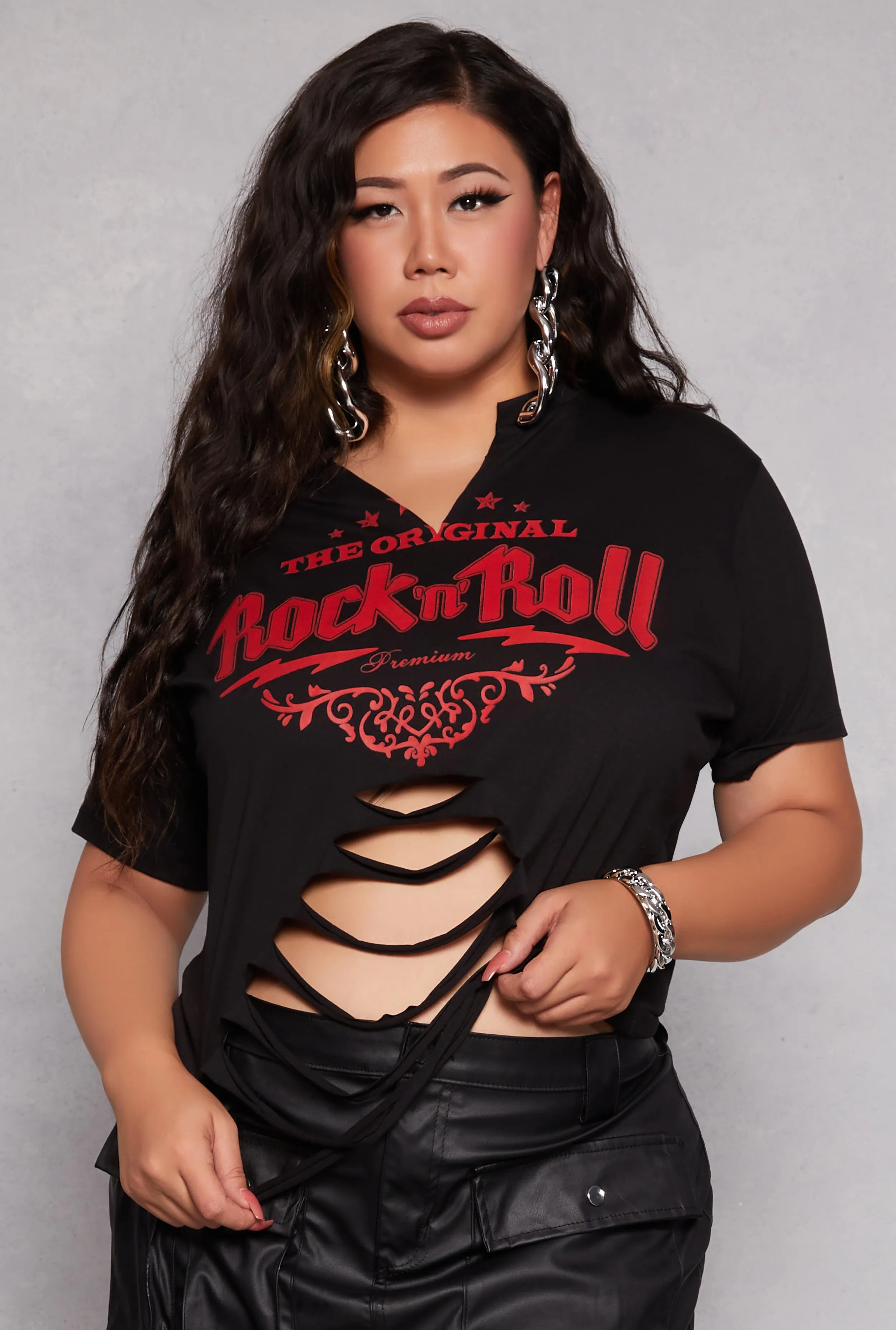 Plus Size Original Rock n Roll Laser Cut Graphic Tee sold by Rainbow