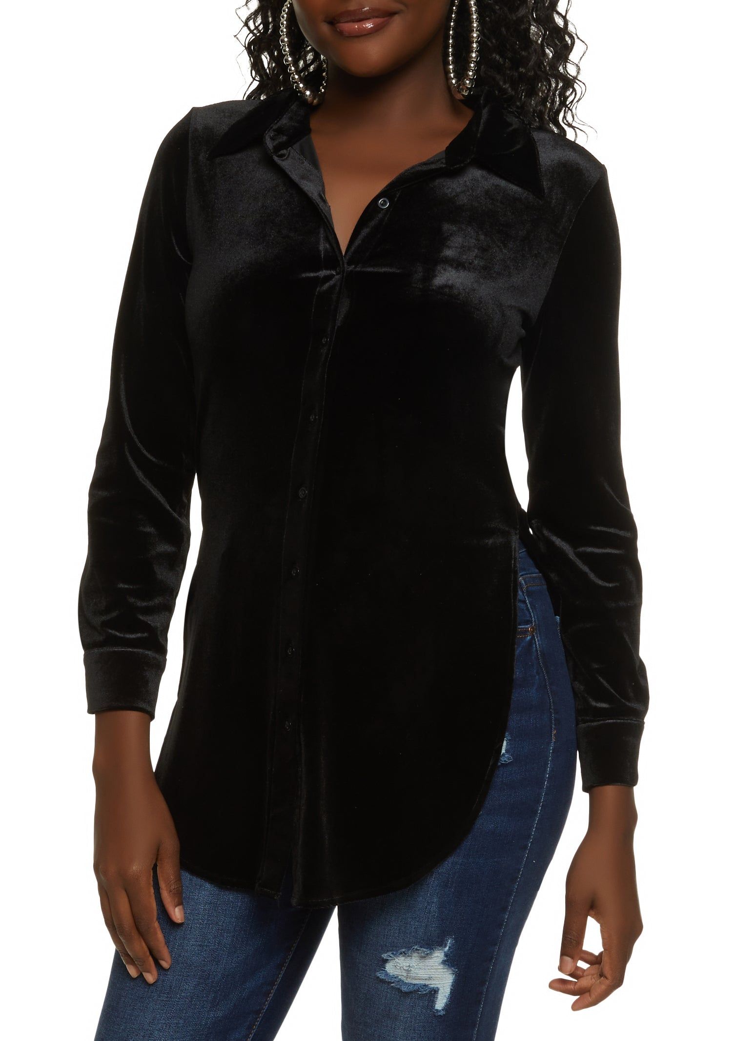 Velvet Button Front Shirt sold by Rainbow