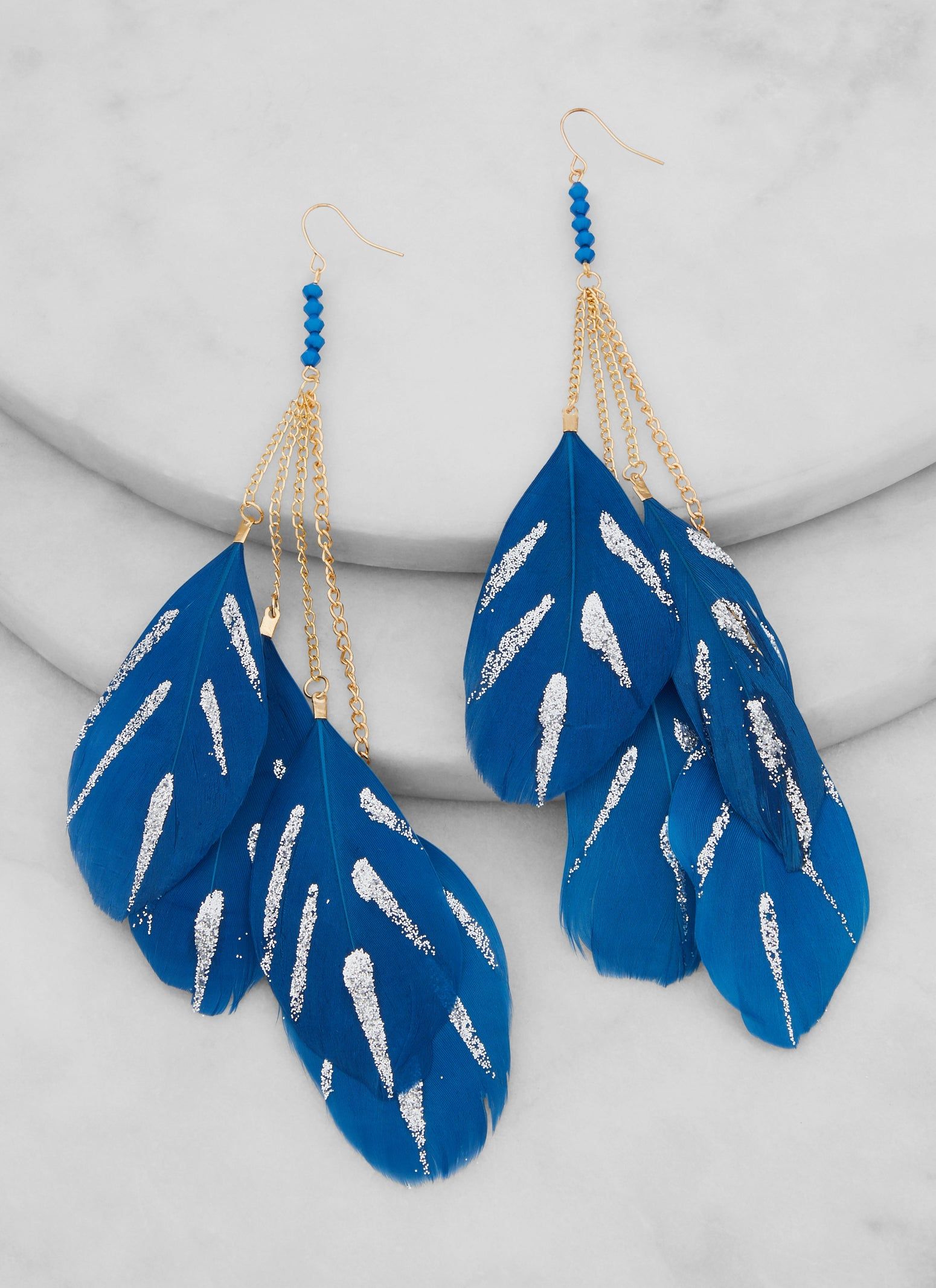 Glitter Detail Feather Drop Earrings sold by Rainbow product image thumbnail 2