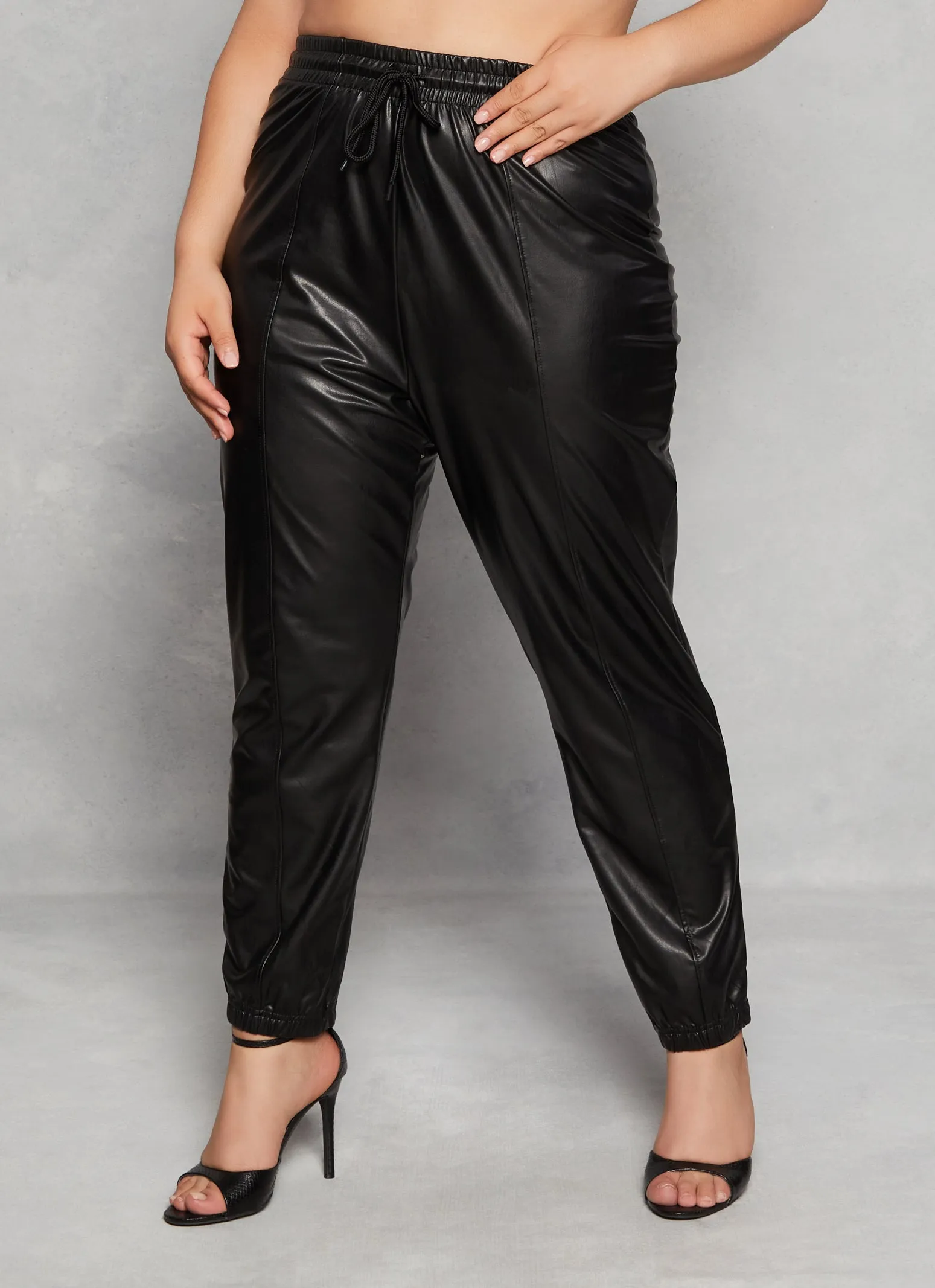 Plus Size Faux Leather Drawstring Joggers sold by Rainbow product image thumbnail 2