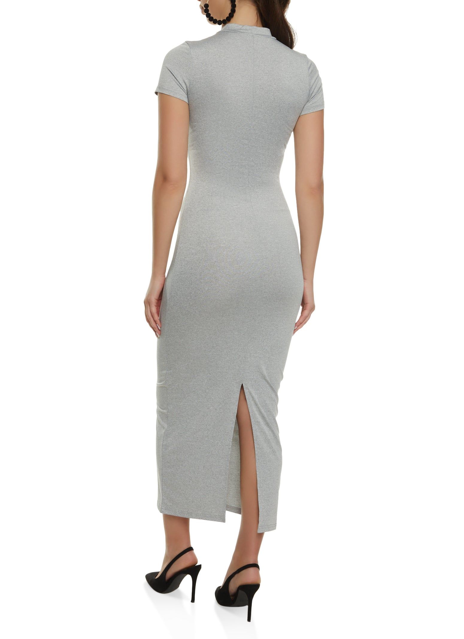 Solid Short Sleeve Mock Neck Maxi Dress sold by Rainbow product image thumbnail 3