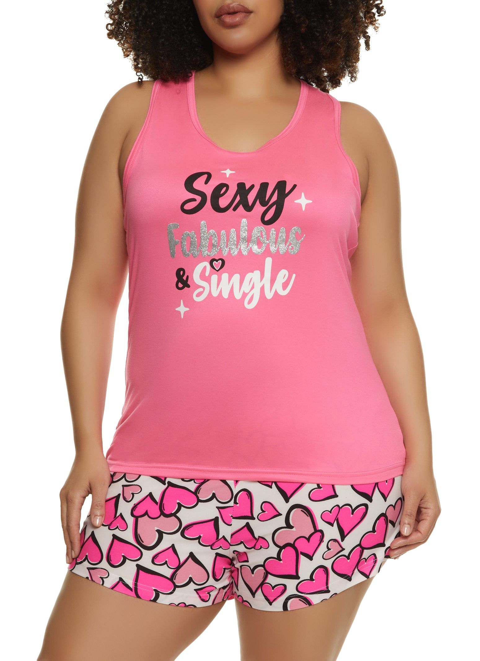 Plus Size Sexy Fabulous and Single Pajama Tank Top and Shorts sold by Rainbow